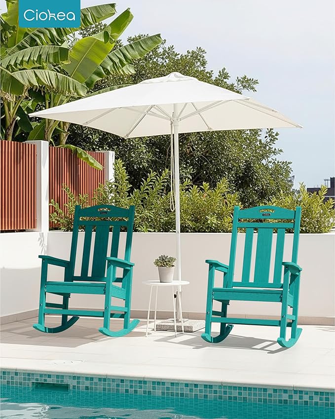Ciokea Oversized Outdoor Rocking Chairs Set of 4, 380lbs Heavy-Duty Large Patio Rocker, High Back Cozy Porch Chairs, Weather Resistant Patio Rocking Chairs for Outside, Fire Pit, Deck, Aruba Blue - Image 2