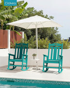 Ciokea Oversized Outdoor Rocking Chair, 380lbs Heavy-Duty Large Patio Rocker, Weather Resistant & Anti-Fade Porch Chair, High Back Cozy Rocking Chair for Outside, Fire Pit, Deck, Garden, Aruba Blue - Image 2