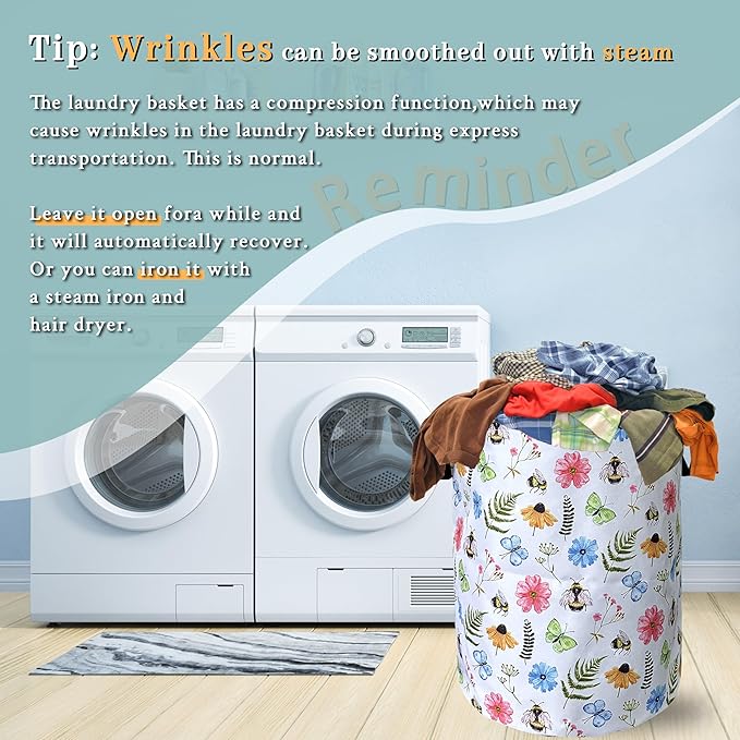 Cute Bee Floral Flowers Laundry Basket Foldable - Image 6