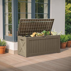Flamaker Resin Deck Box 120 Gallon Waterproof Large Outdoor Indoor Storage Box Imitation Wood Resin for Patio Furniture Garden Tools and Pool (Brown) - Image 5