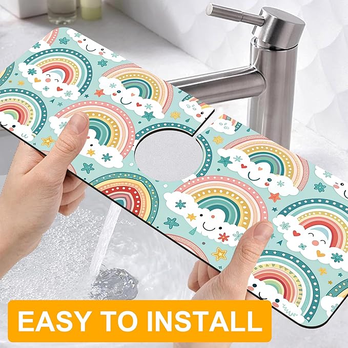 2 Pack Cute Rainbow Sink Splash Guard Faucet Mat Boho Rainbow Butterfly Super - Image 4