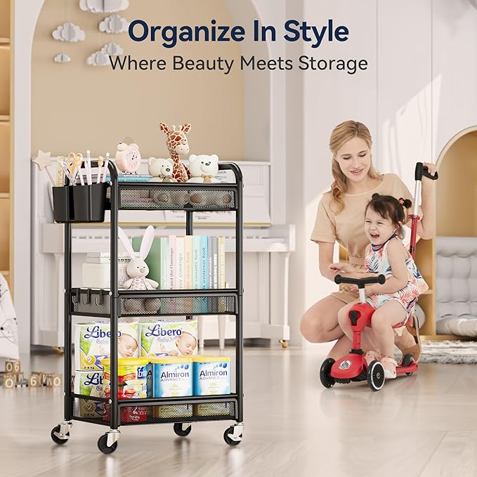 YASONIC 3 Tier Rolling Cart – Metal Utility Storage Carts - Image 7