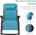 Best Choice Products Oversized Zero Gravity Chair, Folding Outdoor Patio Recliner, XL Anti Gravity Lounger w/Removable Cushion, Cup Holder, Side Tray, 350lb Capacity - Light Blue - Image 4