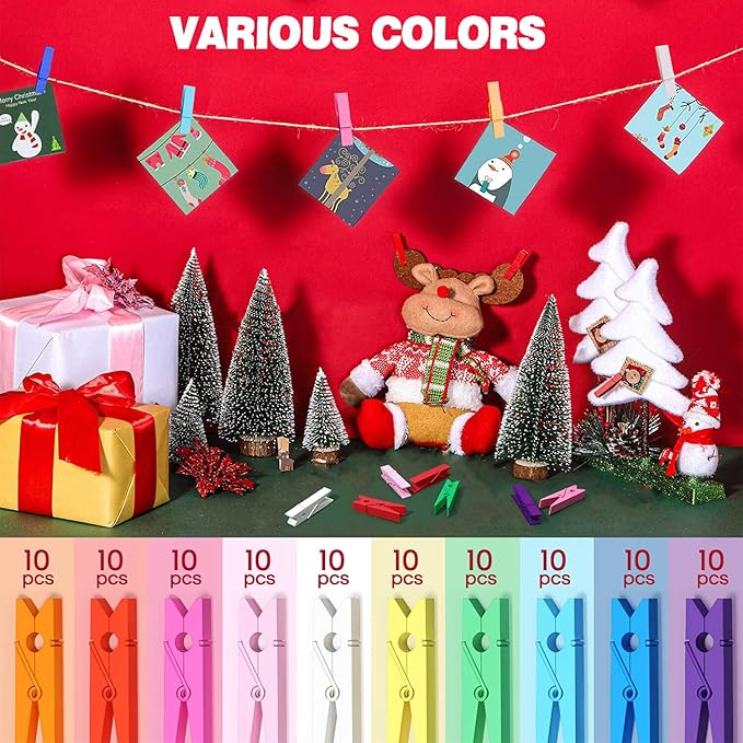 Mini Clothes Pins for Photo, Small Colored Clothespins 100 Pack Wooden Rainbow - Image 3
