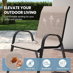 Patio Dining Chairs Set of 8, Outdoor High Stacking Chairs，Breathable Seat Fabric and Alloy Steel Frame for Backyard, Porch, Garden, Sunroom (Light Brown) - Image 4