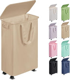 Slim Laundry Hamper with Lid and Wheels, Small Rolling Laundry Basket with by Vincona