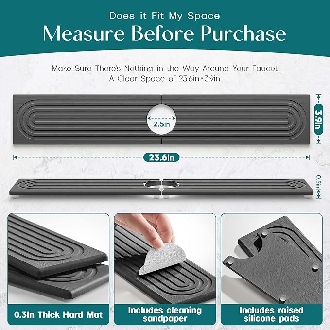 Kitchen Sink Splash Guard – Stone Diatomite Faucet Drying Matt, Modern Kitchen - Image 2
