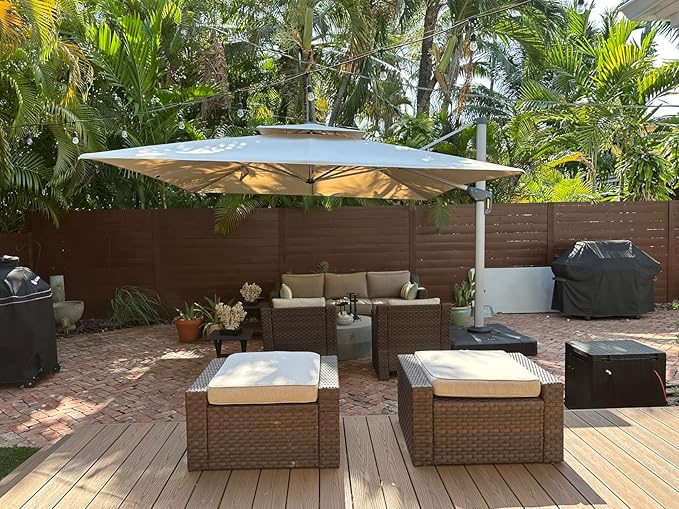 PURPLE LEAF 10ft Patio Umbrella Outdoor Square Large Cantilever Windproof Offset and Heavy Duty Sun Umbrella for Garden Deck Pool, Beige - Image 2