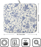 Giwawa Chinoiserie Flower Dish Drying Mat Blue Leaves Dishes Drying Pad - Image 2