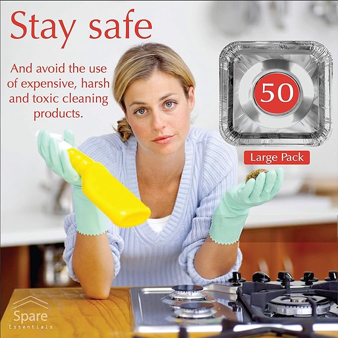 Disposable Gas Burner Liners 50 Pack, Aluminum Foil Square Stove Covers - Image 2
