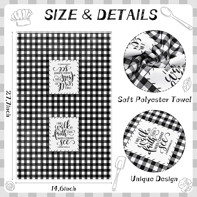 R HORSE 5Pcs Religious Christian Kitchen Dish Towel Black and White Check - Image 2