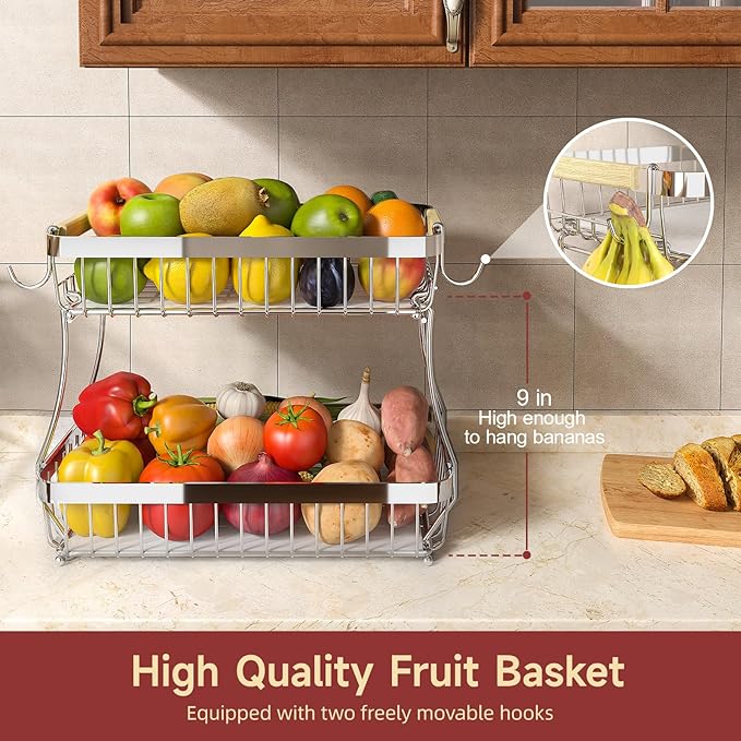 2 Tier Large Fruit Basket for Kitchen Counter - Image 2