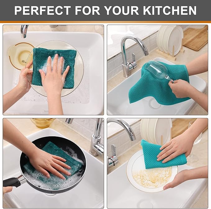 Kitinjoy 100% Cotton Kitchen Dish Cloths, 12 Pack Waffle Weave Ultra Soft - Image 4