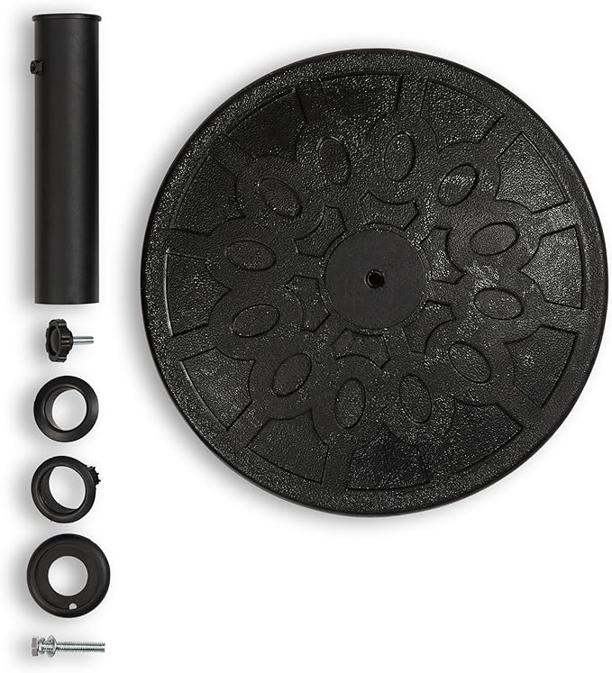 Backyard Expressions 20 lb Round Patio Umbrella Base – Heavy Duty Resin-Coated Calcium Carbonate Stand with Adjustable Pole Adapters Fits 1.5"–2" Poles, Weather-Resistant, Black Finish - Image 6