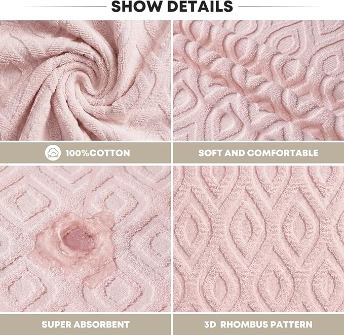 Artoid Mode 2 Pcs Pink 3D Diamond Grid Jacquard Hand Towels - Image 7