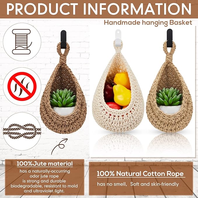 Honeydak Boho Decor Hanging Wall Baskets - Image 4