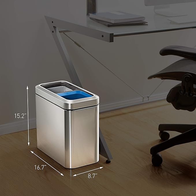 simplehuman 20 Liter / 5.3 Gallon Dual Compartment Recycling Can, Slim Open Top - Image 5