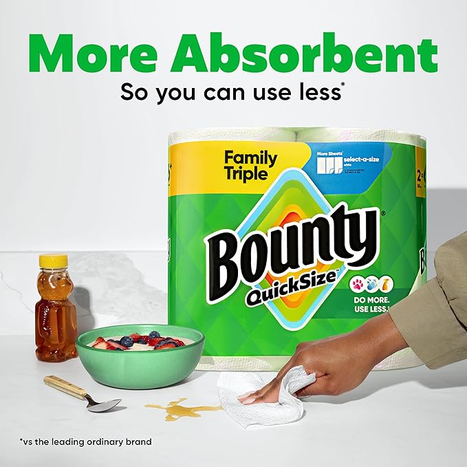 Bounty Quick-Size Paper Towels, 8 Family Triple Rolls = 27 Regular Rolls - Image 4