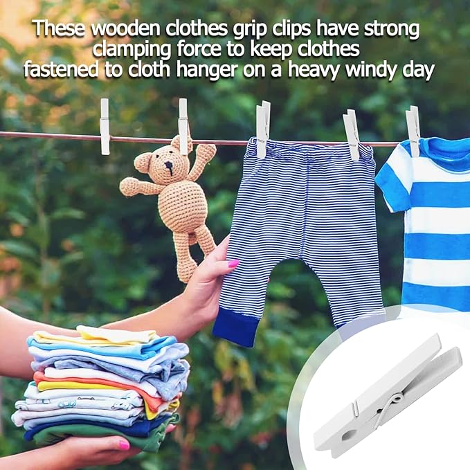 Bivethoi 2.9 Inch Clothes Pins, Strong Grip Close Pins Birchwood Clips - Image 5
