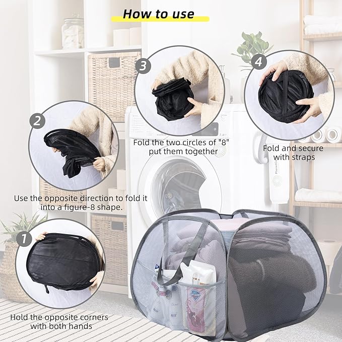 Collapsible Laundry Basket, 90L Foldable Pop-up Laundry Hamper - Image 7