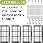 Wall Basket with Label Plate & 5 S-Hooks –4 Pack Hanging Wire Basket - Image 4