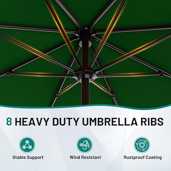 AreShark 9 FT Patio Umbrella for Outdoor, Outdoor Table Umbrella with Push Button Tilt and Crank, Outdoor Patio Umbrellas with 8 Sturdy Ribs for Market, Garden, Pool (Dark Green) - Image 3