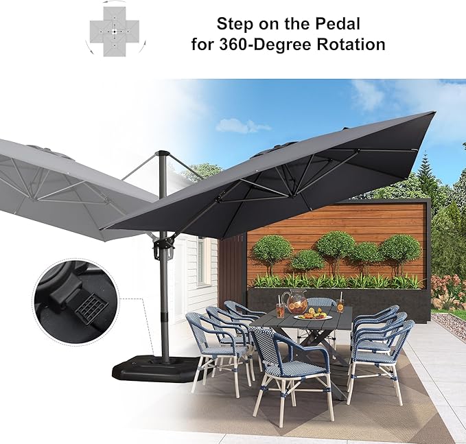 PURPLE LEAF 10'×13' Patio Umbrella with Base Included and Cover Outdoor Umbrella with Cover Extra Large Heavy Duty Cantilever Umbrella Grey - Image 5
