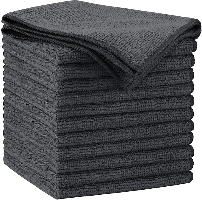 AIDEA Microfiber Cleaning Cloth Grey 12PK, Microfiber Towels by AIDEAHOME