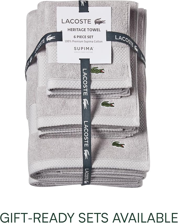 Lacoste Heritage 100% Supima Cotton Hand Towel, Premium Super Soft Bath Towel - Image 4