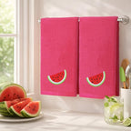 2 Pcs Watermelon Hand Towels Bright Pink Bathroom Decor 14x29 Inch Embroidered - Image 5