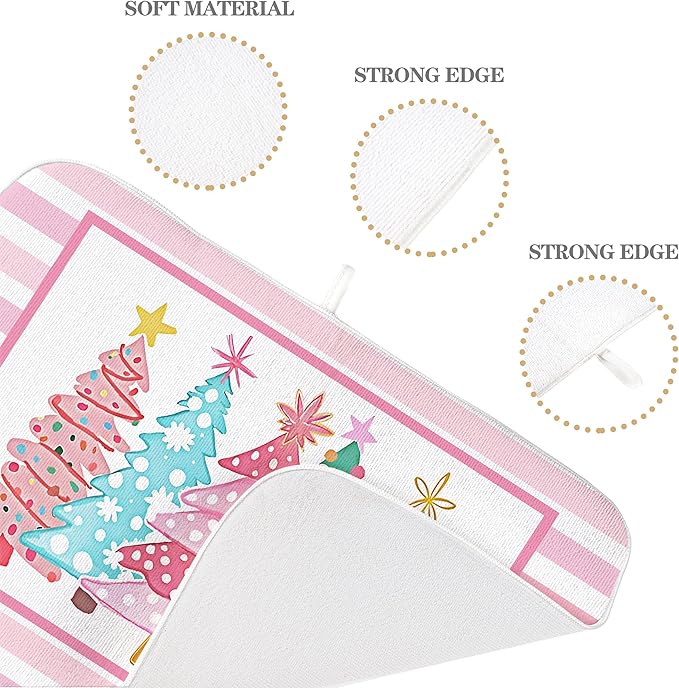 Christmas Dish Drying Mats 18x24 Inch Stripes Watercolor Pink Christmas Trees - Image 7