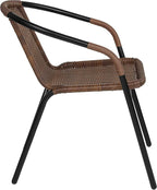 EMMA + OLIVER Set of 4 Modern Rattan Indoor/Outdoor Stack Chairs, Stacking Rattan Patio Chairs with Curved Back and Cross Bracing, Brown - Image 8