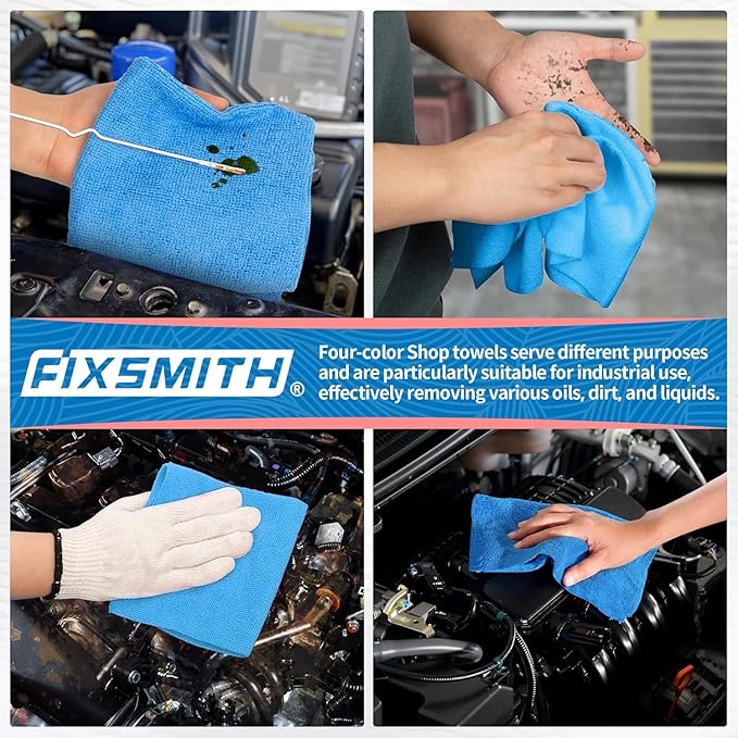 FIXSMITH Microfiber Cleaning Cloth, Shop Towels Bulk, 24 Pack Blue Microfiber - Image 7