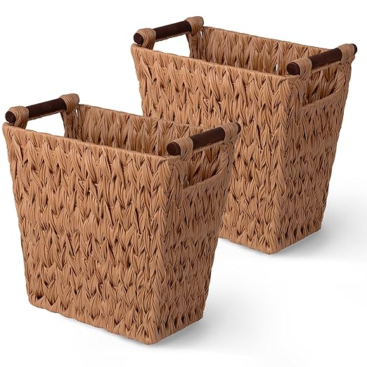 GRANNY SAYS Bathroom Wastebasket, Caramel Orange Woven Trash Can by GRANNYSAYS