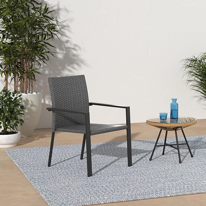 Best Choice Products Set of 2 Stackable Outdoor Wicker Dining Chairs All-Weather Firepit Armchair w/Armrests, Steel Frame for Patio, Deck, Garden, Yard - Gray - Image 2