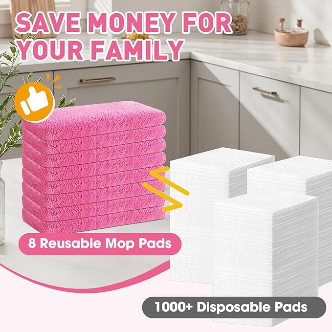 8Pcs Pink Reusable Mop Pads, Microfiber Mop Pads Compatible - Image 4