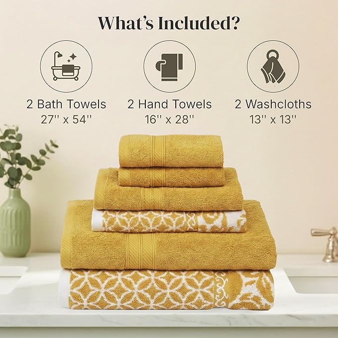 Modern Threads Trefoil Filigree 6-Piece 100% Cotton Towel Set – Reversible Yarn - Image 3