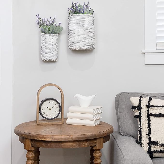AuldHome Design Wall Hanging Baskets; Woven WIcker Rustic Farmhouse White - Image 3