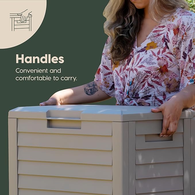 IRIS USA 35-Gallon Outdoor Deck Delivery Storage Box, Lockable & UV-Protected, Weather-Resistant Patio Storage for Cushions, Garden Tools & Packages, Waterproof Resin, Durable & Stylish Design - Beige - Image 9