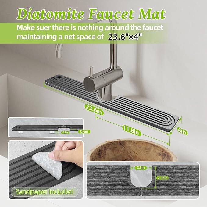 Stone Faucet Mat for Kitchen Sink, Diatomite Quick Dry Kitchen Sink Splash Guard - Image 2