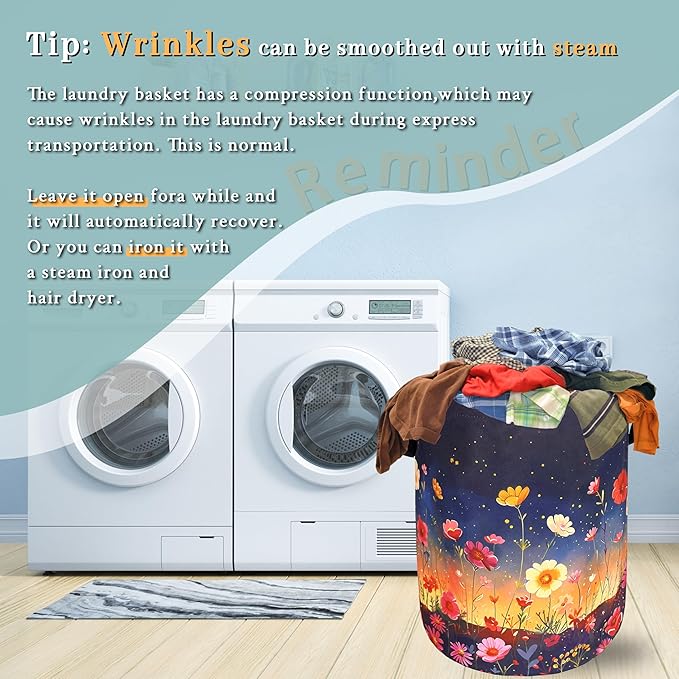 Colorful Flowers At Night Laundry Basket Floral Foldable Funny Laundry Hamper - Image 6