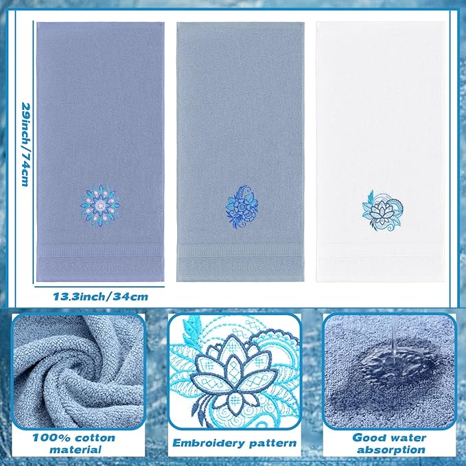 3 Pcs Mandala Hand Towels Mandala Flower Boho Bathroom Decor 14x29 Inch - Image 2