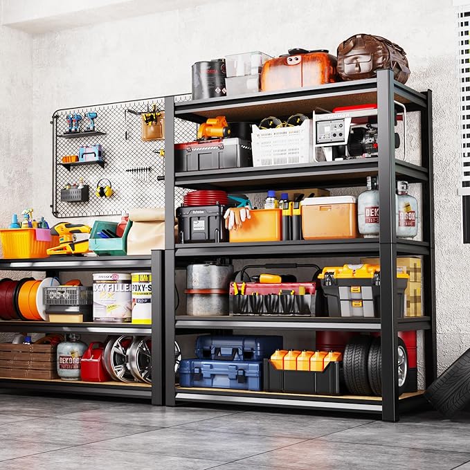 Set of 2 Garage Shelving Heavy Duty Storage Shelves, Metal Adjustable Shelving Unit, Utility Garage Organizer Shelf for Basement, Pantry, Kitchen, Warehouse, 13.8''Dx31.5''Wx71.2''H, Black - Image 2