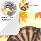 Fall Cats Dish Drying Mat for Kitchen Countertop 16x18 Autumn Maple Leaves - Image 2