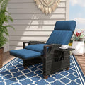 Grand patio Outdoor Recliner with Independent Adjustable Back and Footrest, Air Pump 150° Lay Flat Reclining Chair Removable Olefin Cushion Flip-Up Table Wicker Peacock Blue 1PC by GrandPatio