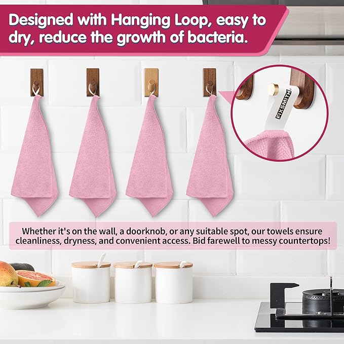 FIXSMITH Pink Microfiber Cleaning Cloth -Pack of 8, Highly Absorbent Cleaning - Image 3
