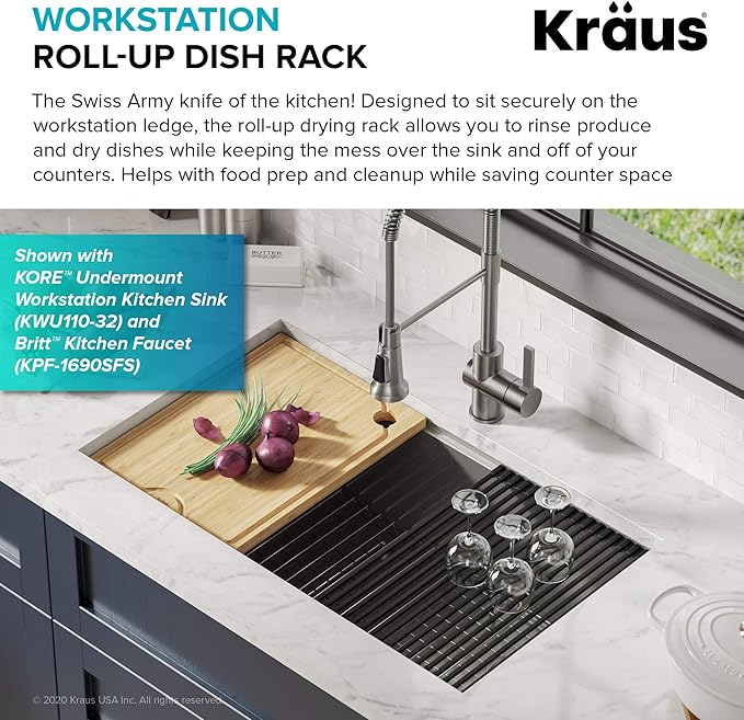 KRAUS Multipurpose Workstation Sink Roll-Up Dish Drying Rack, Colander and - Image 3