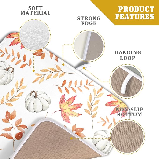 Fall Dish Drying Mat for Kitchen Counter Autumn White Pumpkins Maple Leaves - Image 4