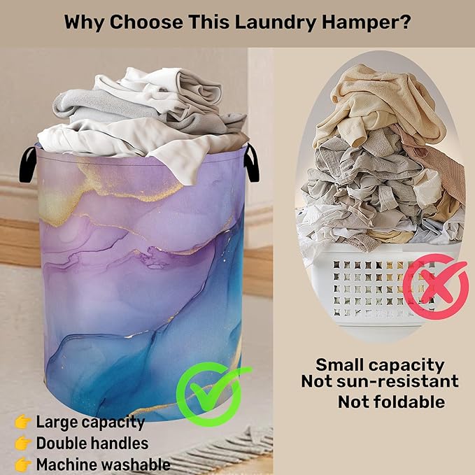 Blue Pink Marble Laundry Basket - Image 3