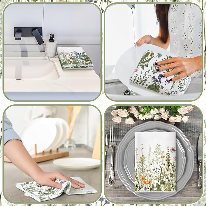 Bencailor 4 Pcs Wild Flower Kitchen Towels Wildflower Floral Hand Dish Towels - Image 2